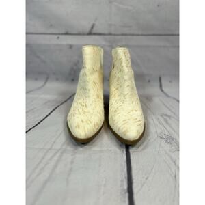 Michael Shannon Hazel Cow Print Ankle Booties Size 9 Cream Tan Haircalf Western
